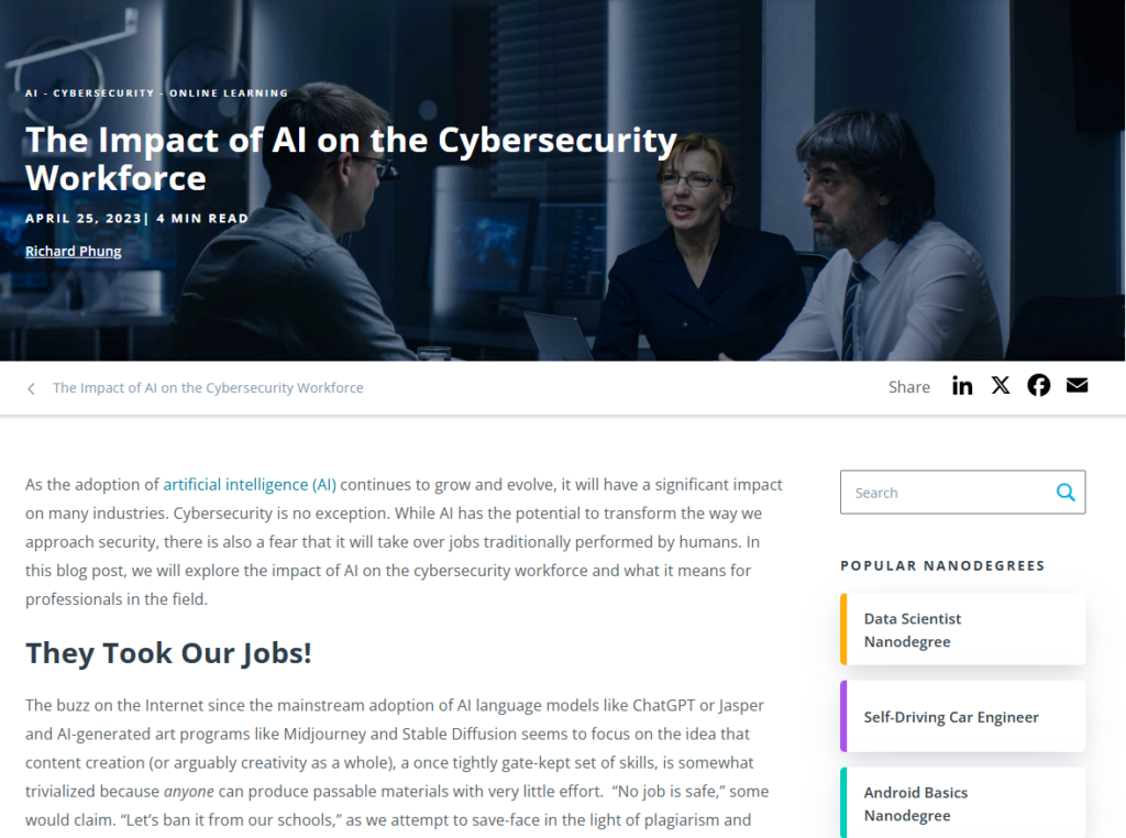 The Impact of AI on the Cybersecurity Workforce